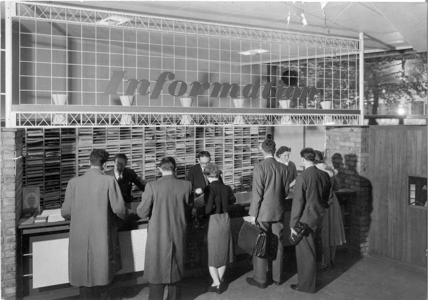 Information desk at the Building Centre, 26 Store Street, 1957 © Building Centre archive